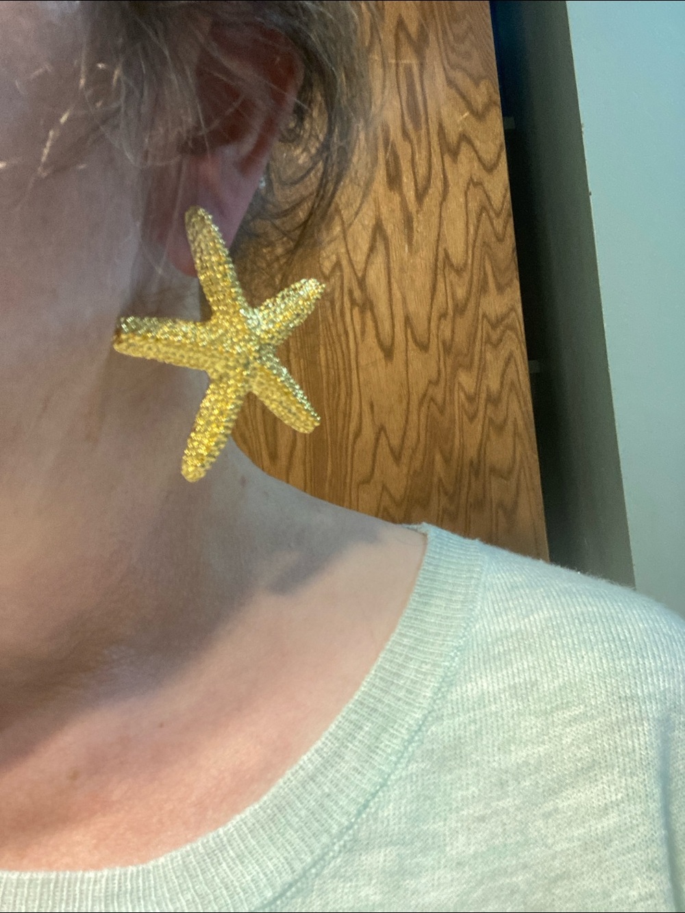 Large fun gold toned statement starfish earrings